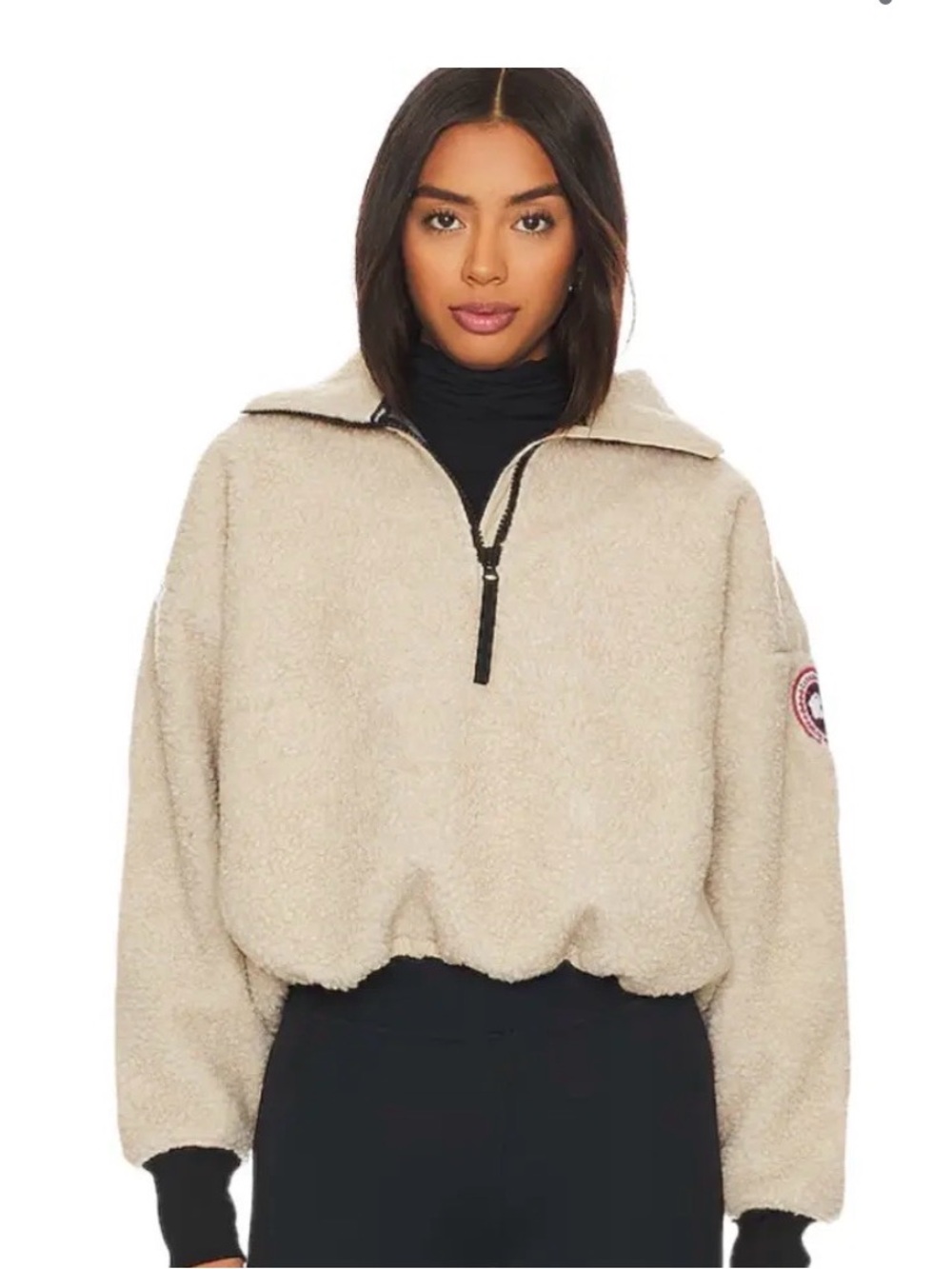 Canada Goose Beige Cropped Teddy Half-Zip Jacket